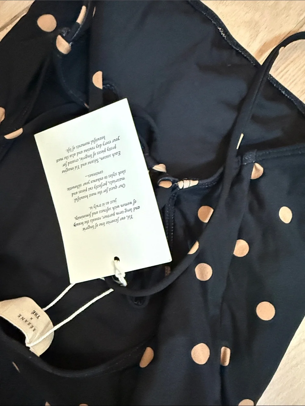 Sezane Black One-Piece Swimsuit with Tan Polka Dots